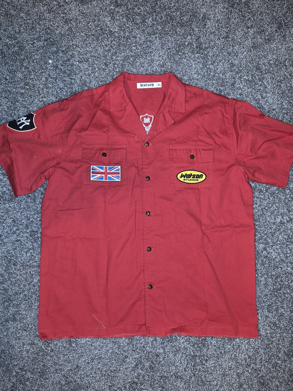 Watson Studios Red Short-Sleeve Patch Button-Down Shirt